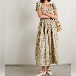 Doen Leanne Cotton Midi Dress in Bleu Wildflower Thicket, XS, rare print!!